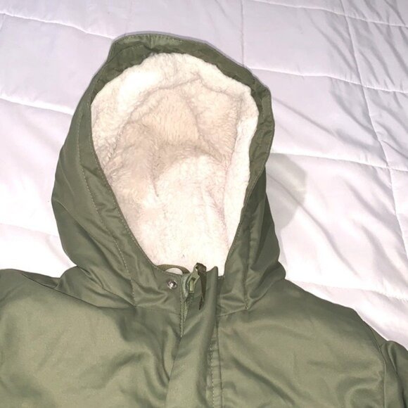 Cat & Jack Green Boys Hooded Parka Coat M Faux Fur Lining Recycled Polyester - Picture 2 of 14